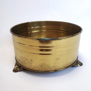 Vintage Round Brass Planter F.T.D.A Ornate Footed